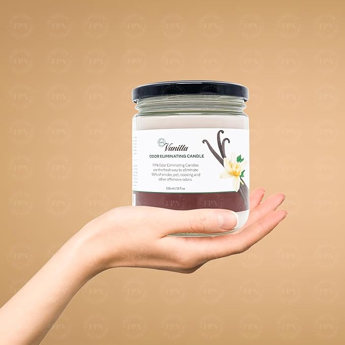 FPN Candle Set Vanilla Odor Eliminating – 2 Pack - 12oz – Long-Lasting Soy Wax Candles – Neutralizes Pet, Kitchen & Smoke Odors – Clean Burn, Eco-Friendly, Aromatherapy Candle