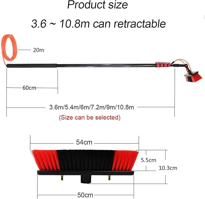 36Ft Solar Panel & Window Cleaning Kit - Professional Glass Cleaner Tool With 20M Hose For Home, Cars, Conservatories - Efficient, Easy-To-Use Solar & Glass Cleaning Solution,50cm,1 count (Pack of 1)