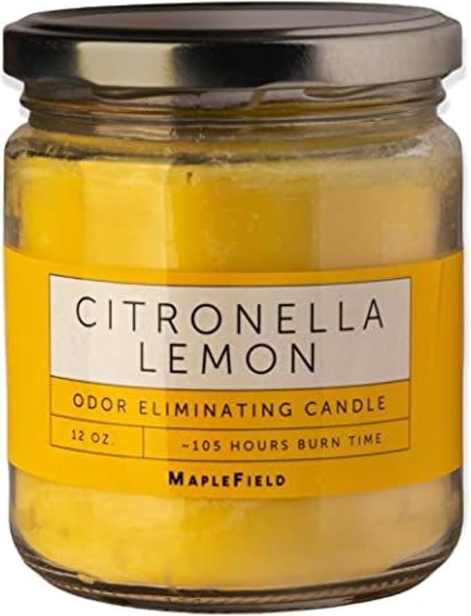 Maplefield Citronella Smoke Eliminator Scented Candle - Cooking & Kitchen Odor Neutralizer - Pet Odor Eliminator Home Freshener - Car Air Freshener & Room Deodorizer - 1 Oz, Yellow