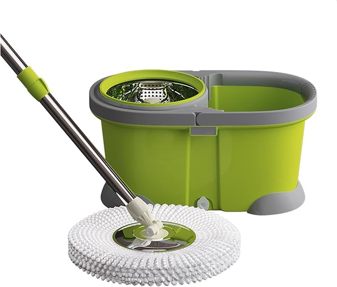 Spin Mop and Bucket Set Spin Mop Bucket with Wringer Set, Stainless Steel Adjustable Handle, for Home Kitchen Floor Cleaning Microfiber Spin Mop