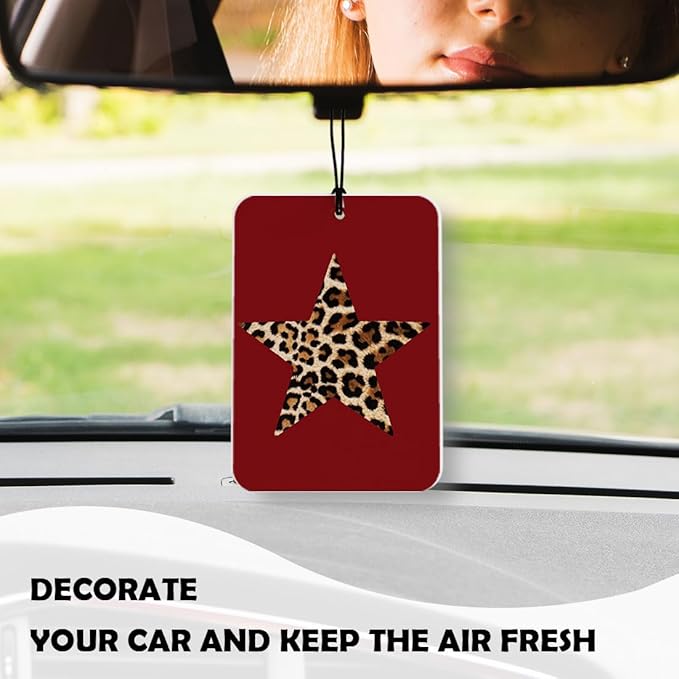 Red Leopard Print Car Air Freshener 4 Pcs, Trendy Funky Y2k Girly Cheetah Print Lips Star Cherry Air Freshener Hanging Decor for Cars Closet Drawer Books Accessories Gifts