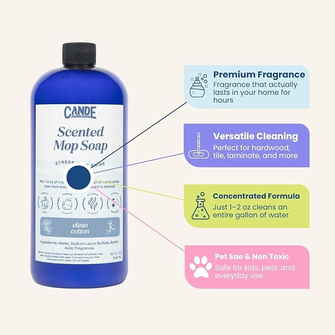 CANDE Mop Soap - Highly Scented Mop Soap, Luxury Floor Cleaner, Premium Fragranced Floor, Streak-Free Shine, 32 oz (Pistachio & Salted Caramel)