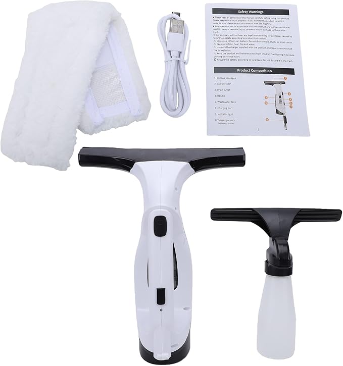 Fafeicy Cordless Window Vacuum Cleaner, Handheld Glass Cleaner with 2000Pa Suction, 280mm Wide Squeegee for Streak Free Shower Doors, and Tile, 150ml Tank