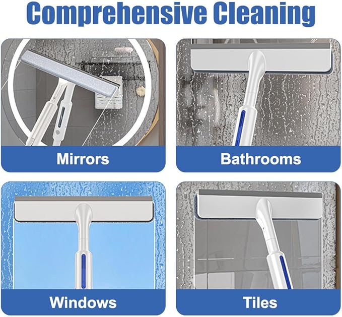 Window Cleaning Squeegee, Window Spray Cleaning Mop with Extension Pole & Cleaning Fabric for Windows Bathrooms Mirrors