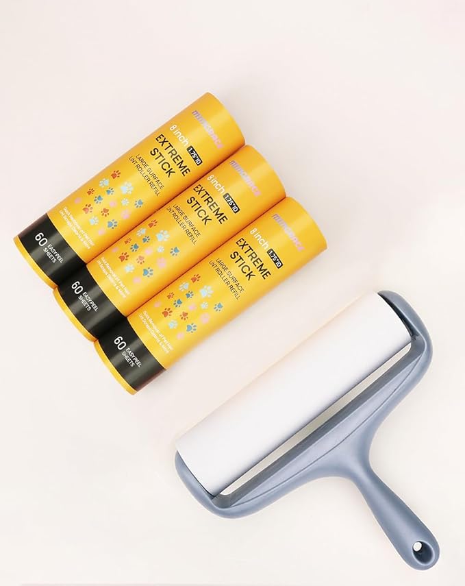 8 inch Large Lint Roller Refills for Scotch-Brite 50% Stickier Large Surface Lint Roller 60 Sheets per Refill, Pack of 3, 180 Sheets Total, Works Great On Pet Hair