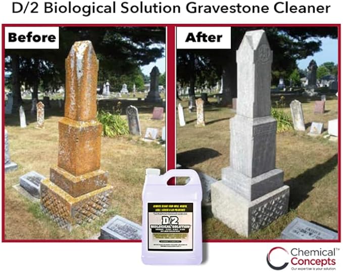 D2 Biological Solution - 1 Gallon - Professional-Grade Cleaner for Mold, Mildew, Algae, Lichen - Non-Bleach, pH Neutral, Biodegradable - Stone, Marble, Concrete, Headstones, Monuments
