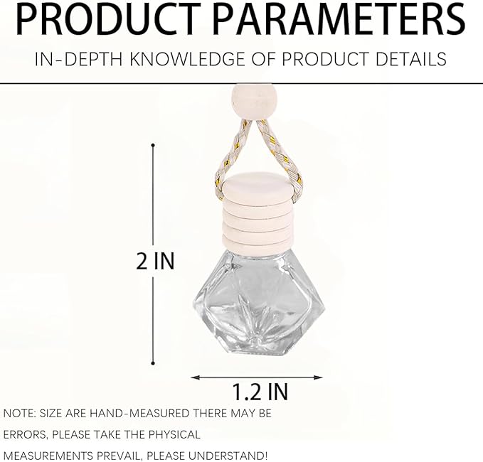 5PCS Hanging Car Air Freshener, 8 ml Oil Diffuser Perfume Aromatherapy Pendant Empty Glass Bottle, Fragrance Ornament with Vent Clip Wooden Cap and Rope, Auto Interior Decoration (Rhombic)