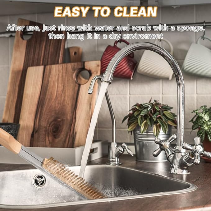 Pizza Oven Brush, 26" Brush and Stainless Steel Scraper for Pizza Stone, BBQ Grill Cleaning Brush Non Scratch Heat Proof Brass Bristles with Screwdriver, Outdoor Pizza Oven Accessories
