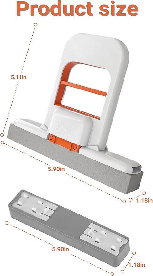 Self-Squeeze Mini Mop & Crevice Brush Set, Cleaning Tool for Small Spaces, Hard Bristle Brush for Tile Grout, Window Tracks, Kitchen, Bathroom & Car (Orange)