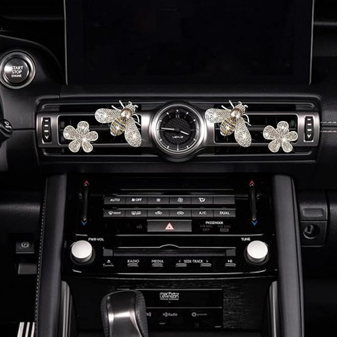 Bling Bee Flower Air Vent Clips, Crystal Daisy Car Air Fresheners Vent Clips Car Diffuser Vent Clip Rhinestone Decoration Interior Decor Bling Accessories for Women (Bee & Daisy)