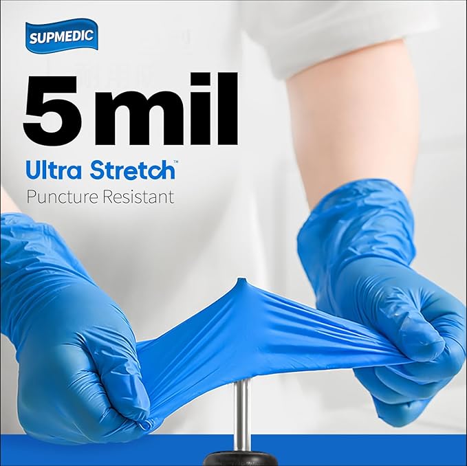 Disposable Nitrile Gloves, 5Mil Chemical Resistant Powder-Free Latex-Free Glove Exam Cook Tattoo, Black Blue 100Pcs