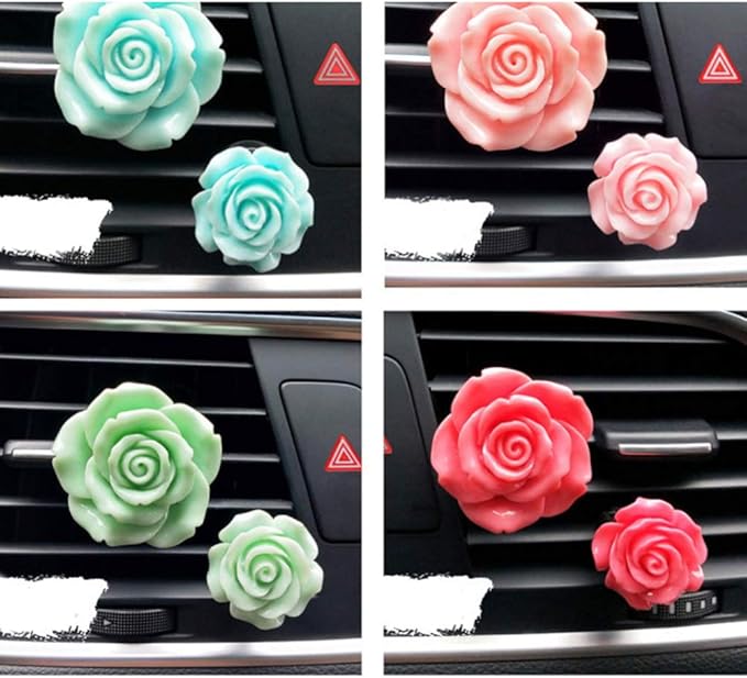 BESPORTBLE Car Fragrance Vent Clip Resin Rose Charms Automotive Air Freshener Perfume Diffuser Clips for Interior Trim Car Dashboard Decorations Gift 1 Pair (Rosy)