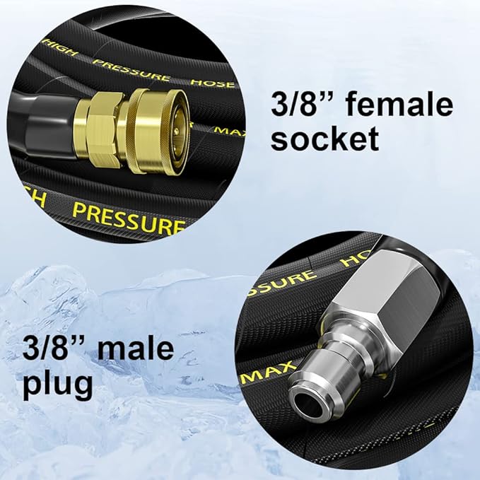 POHIR Power Washer Hose 125FT, High Pressure Washer Hose with 3/8'' Quick Connector, Steel Wire Braided Hose with 2 Quick Connect Kits Compatible M22 14 mm, Hose for Pressure Washer 4200 PSI
