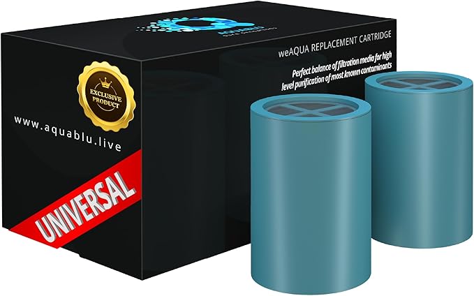 weAQUA Heavy Duty NO BS Shower Filter Replacement Cartridge 2 Pack – 99% Removal of Hard Water, Chlorine, Heavy Metals & Fluoride – Universal Fit – High Output (Teal)