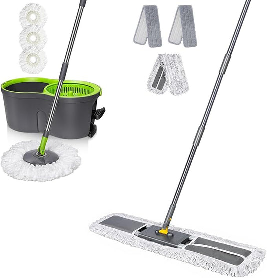 Masthome 36" Commercial Mop with 3 Microfiber Pads & Pedal Spin Mop and Bucket with Wringer Set and 3 Mop Pads - Home & Office Suitable