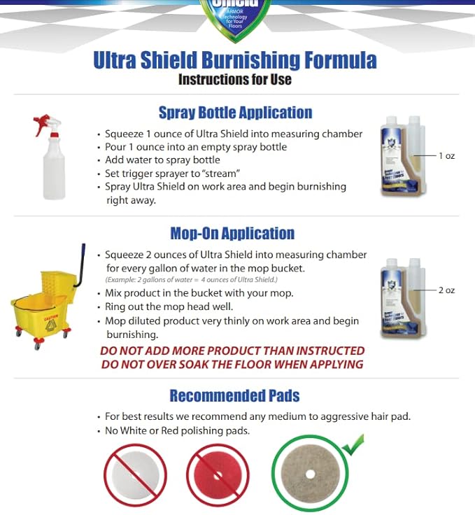 UltraShield Burnishing Formula – Super High Gloss, Flooring Protection & Enhancement For Commercial and Industrial Floor Tile Wet Look Shine Non Slip Janitorial Supplies (6 x 1 Liter Pack)