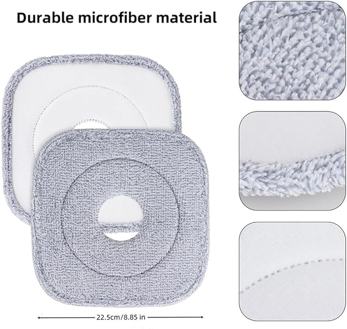 6 Pack 9 Inch Square Microfiber Mop Pads Replacement for Square Spin Mops and Bucket, Washable Reusable Mop Pad Refills for Floor Cleaning (6 PCS)