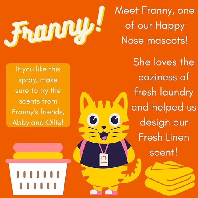 Happy Nose! Natural Plant-Based Air Freshener, Odor Neutralizer Spray for Home, Work, Pets, Vehicle, Smoke, Sports Equipment (Franny's Fresh Linen, 1 Pack)