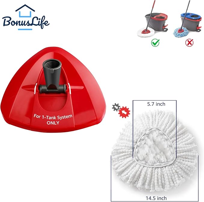 BonusLife 4-Pack Mop Refills and 1 Mop Head Base Part for 1-Tank EasyWring Spin Mop Replacement