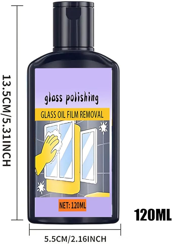 Shower Glass Cleaner - 120ml Window Oil Film, Cleaner with Sponge, Household ing, Toilet Tub Washbasin, Bathroom Kitchen Shower, Tile Mirror Cleaning, Home Window Care