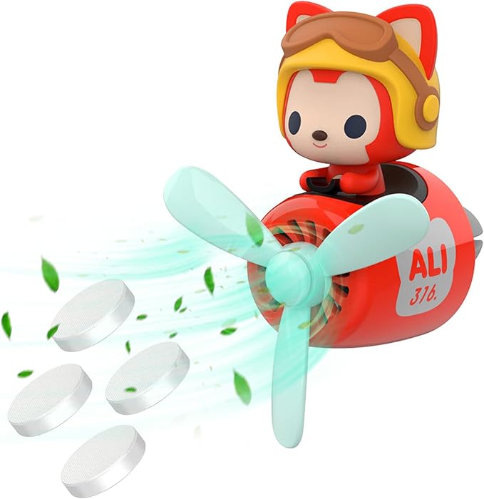 Car Air Fresheners Cute Cartoon Fox Pilot Car Diffuser Rotating Propeller Automotive Air Outlet Fan Creative Car Perfume Decoration Funny Car Interior Accessories