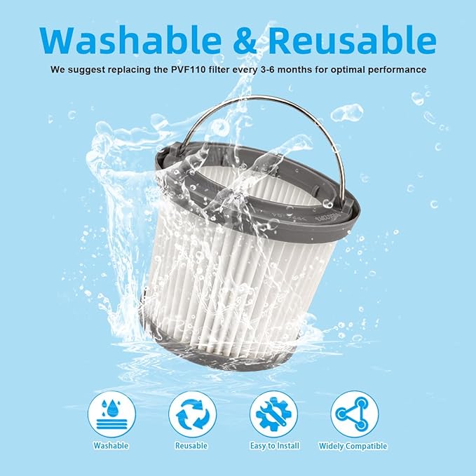 4 Pack PVF110 Replacement Filter Compatible with Black and Decker Handheld Pivot Vacuum BDH2000PL BDH2020FLFH PHV1410 PHV1810 PHV1210 BDH2020FL, Washable Hand Vac Filters