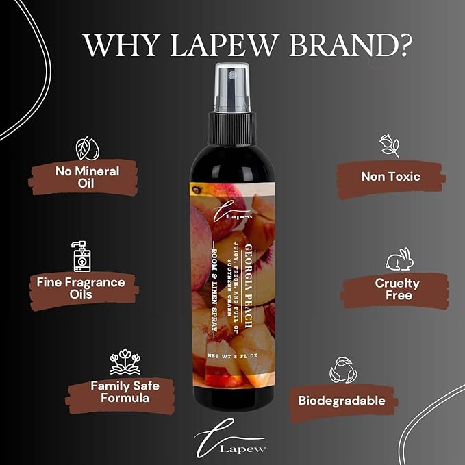 Lapew Room & Linen Spray | Fragrance Mist for Home, Car & Office | Fabric & Air Freshener | Neutralizing Mist | Made in USA | Georgia Peach