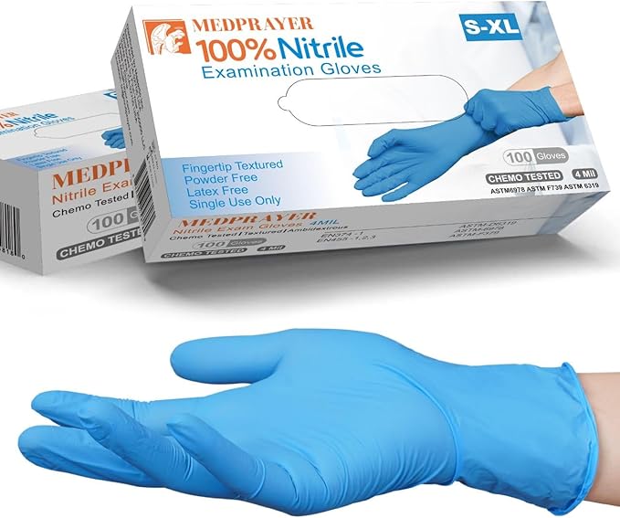 Nitrile Exam Gloves Latex Free & Powder Free Disposable Gloves for Cleaning, Food Safe, Medical Use - 4 Mil