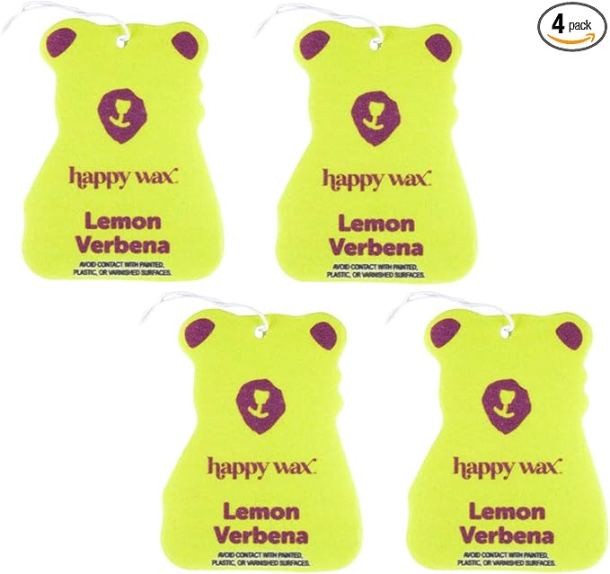 Happy Wax Lemon Verbena Hanging Car Cub Air Freshener - Scented and Infused with Natural Essential Oils - Cute 4-Pack
