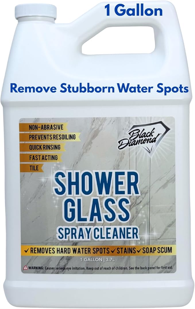 Shower Glass Spray Cleaner – Removes Hard Water Stains, Soap Scum & Water Spots – Glass Shower Door Cleaner for Tile & Bathroom Surfaces – Non-Abrasive, Fast Acting, Prevents Resoiling (128 oz)