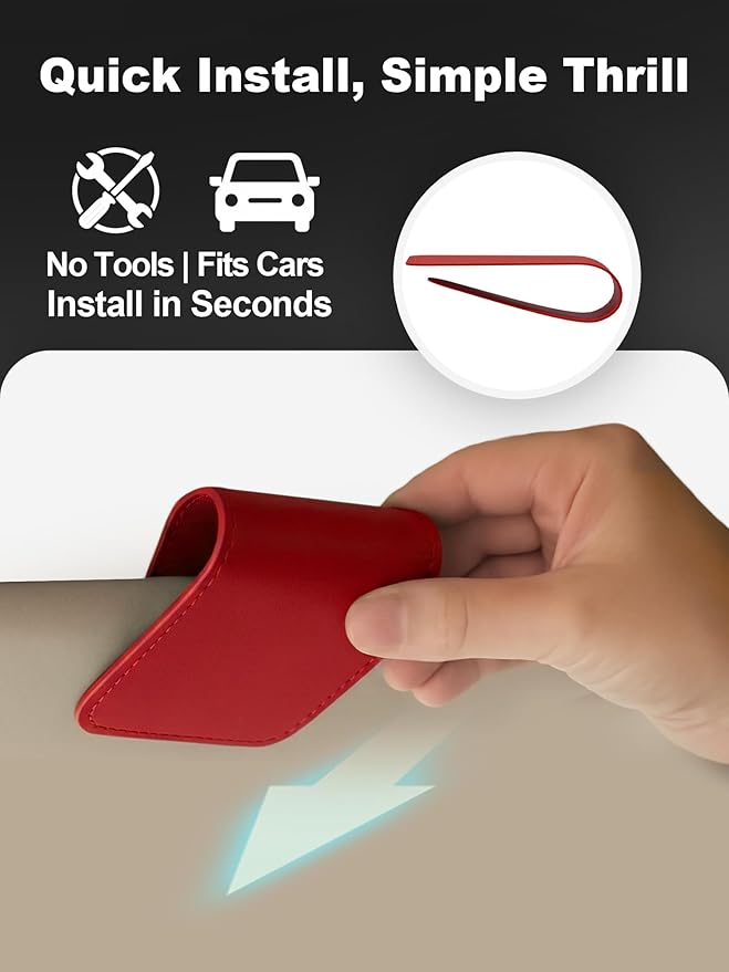 Patented Leather Car Air Freshener Visor Clip, Compatible with Drift Wood or Stone Car Freshener, Magnetic Design, Gentle on Sun Visors, Ideal for Modern & Electric Vehicles, Red (Clip Only)