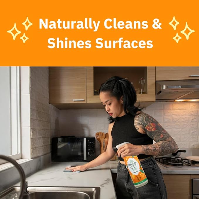 Absolute Green All Purpose Cleaner Spray, Non-Toxic, Kitchen, Bath, Countertop, Stainless, Safe around Kids + Pets, Natural Orange Scent, 25 oz (6 Pack)