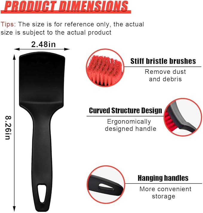 8.3×2.5 Inch Car Wash Brush, Soft Bristle Short Handle Carpet Cleaning Brush, Scrub Brush for Floor Mats, Tires, Automotive Wheel Bushes for Vehicle Interior & Home (Red)