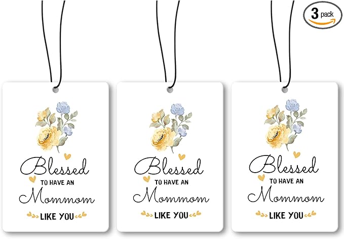 Mommom Grandma Gifts Car Air Freshener Hanging 3 Pack, Blessed to Have An Mommom Car Accessories Gifts for Grandma Christmas Women,Rustic Floral Scent Card Lavender for Closet Bathroom Decor