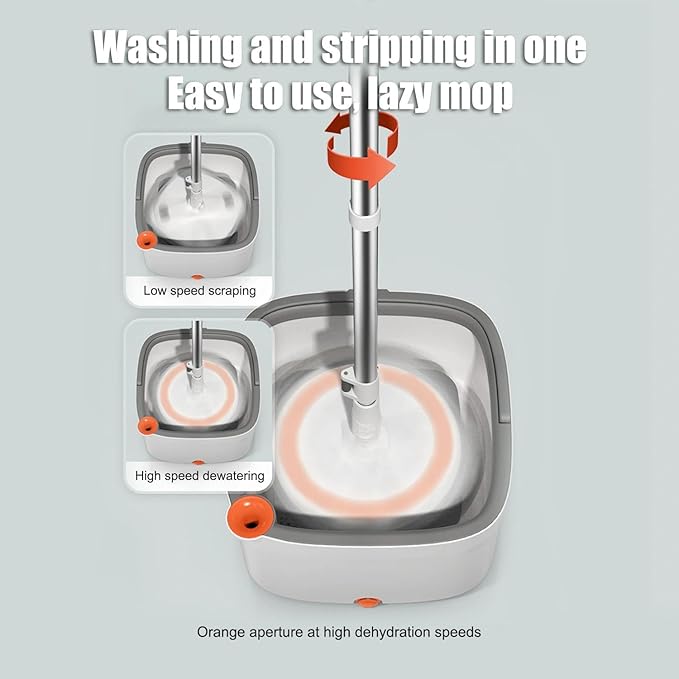 KZKR Spin Mop and Bucket Set with Self Separation Dirty and Clean Water System, Self Wringing 360° Rotating Square Mop Head for Home Floors Cleaning (1.0 Mop and Bucket Set (6 Pads))