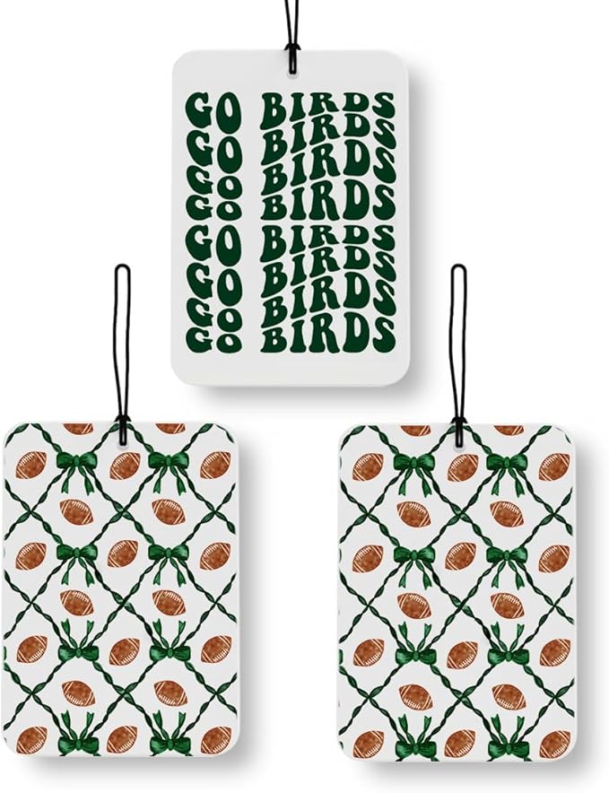 Coquette Green Bow Football Car Air Freshener 3 Pcs, Football Mom Lover Player Fan Gifts, Sport Lover Gifts Air Freshener Hanging Decor for Cars Closet Drawer Books Accessories Gifts
