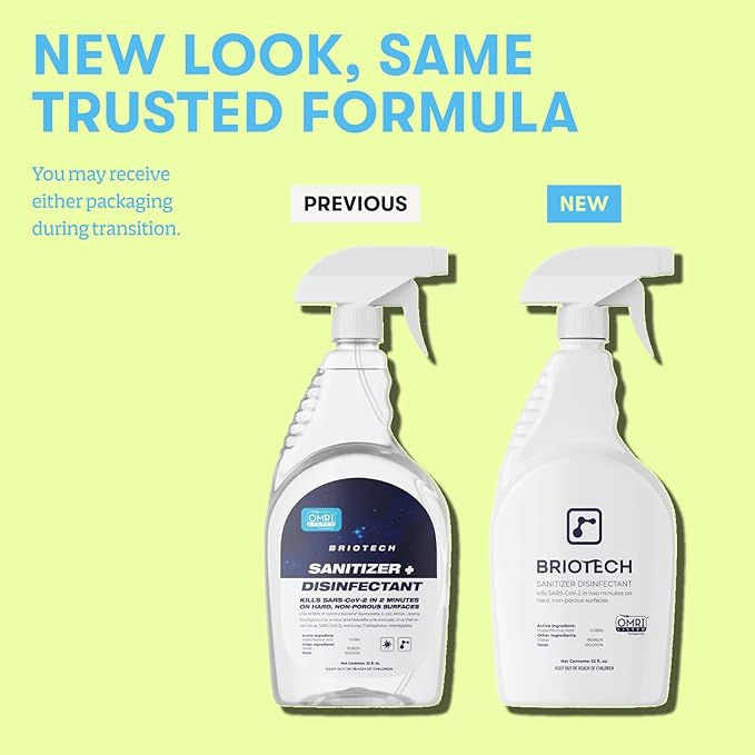 BRIOTECH Sanitizer Disinfectant Hypochlorous Spray, Kill 99.99% of Viruses & Bacteria, Control Mold, Eliminate Odor, Gentle for Nursery & Play Rooms, Food Contact Surface Sanitizer, 8.5 fl oz (2 Pack)