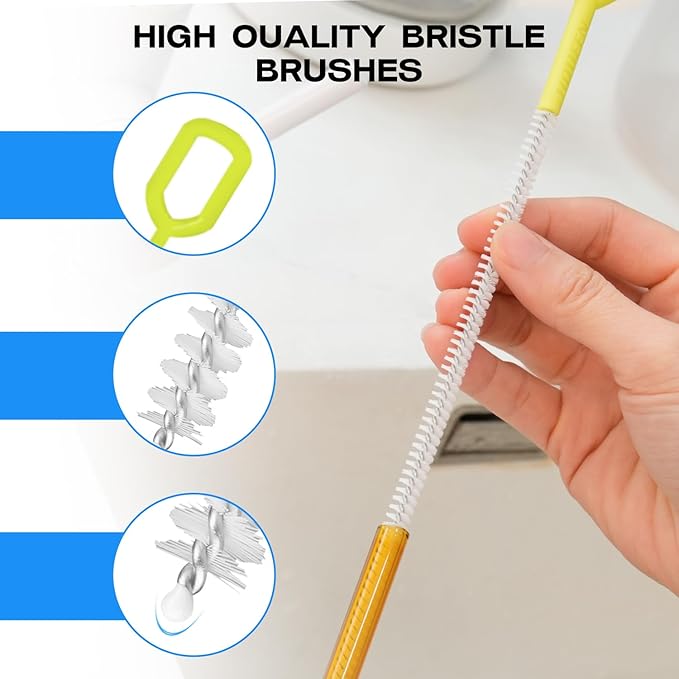 Heavy-Duty Straw Cleaner Brush Set - 8-Pack 12-Inch Long Brushes for Stanley Cup, Yeti & Hydro Flask | Flexible Core Deep-Cleans Baby Bottles, Tumbler Straws, Narrow Tubes (4 Sizes)