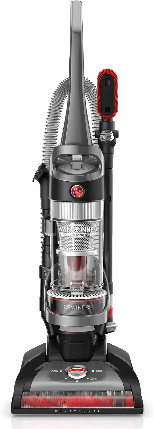 Hoover WindTunnel Cord Rewind Pro Bagless Upright Vacuum Cleaner, For Carpet and Hard Floors, UH71300V, Black, UH71300 (Renewed)