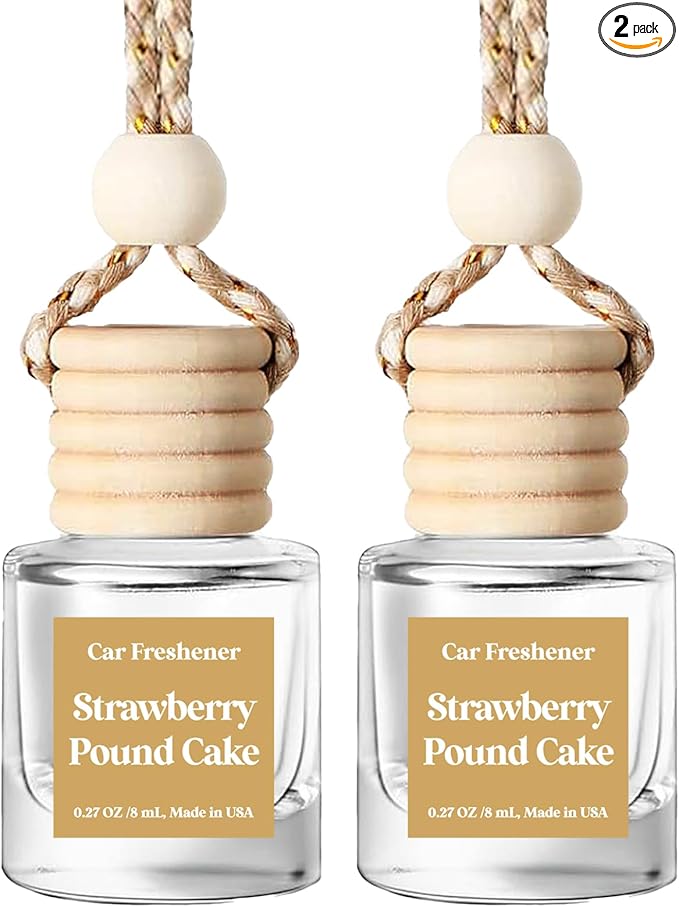 HoogaLife Car Air Freshener Diffuser 2 Pack Hanging Air Freshener Diffuser - Strawberry Pound Cake Fragrance Oil Air D iffuser for Car, 45+ days Long Lasting Fragrance Made in USA (S44)