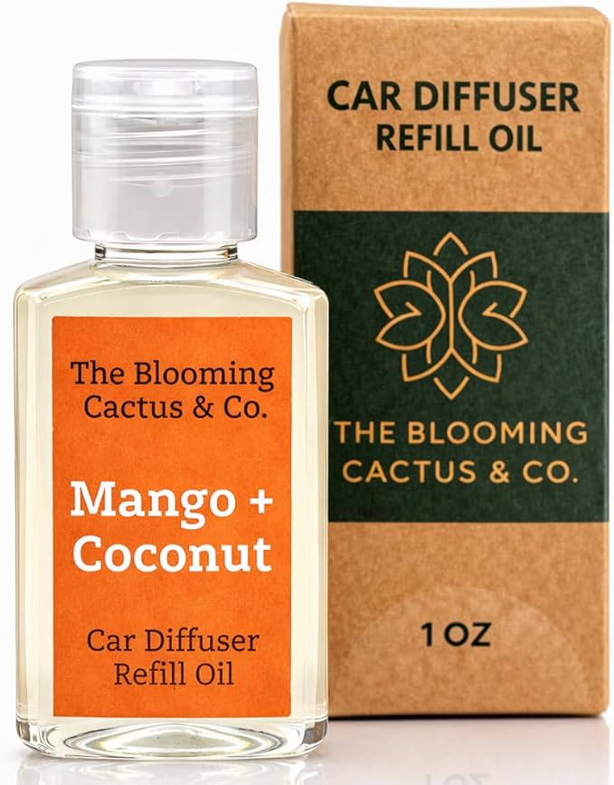 Car Diffuser Oil Refill 1 oz – Essential Oil Car Air Freshener Refill for Hanging Car Diffuser, Long Lasting Fragrance Oil, Phthalate Free, Multiple Scents. | Mango & Coconut