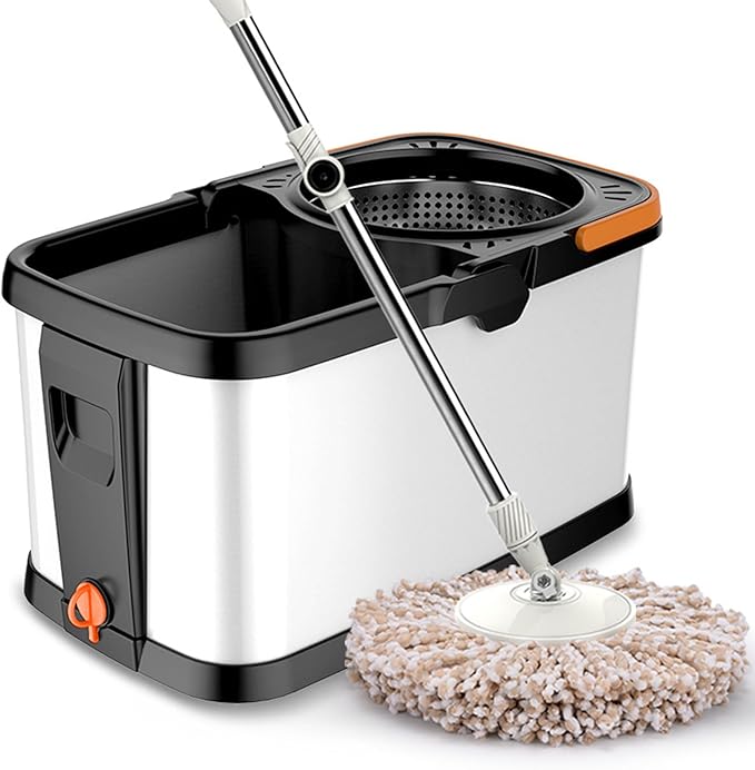 Mop and Bucket Set, Spin Mop and Detachable Inner Mop Bucke Self-Wringing Floor Cleaning System for Hardwood, Wood, Laminate, Tile, Wall with 5 Microfiber Pads