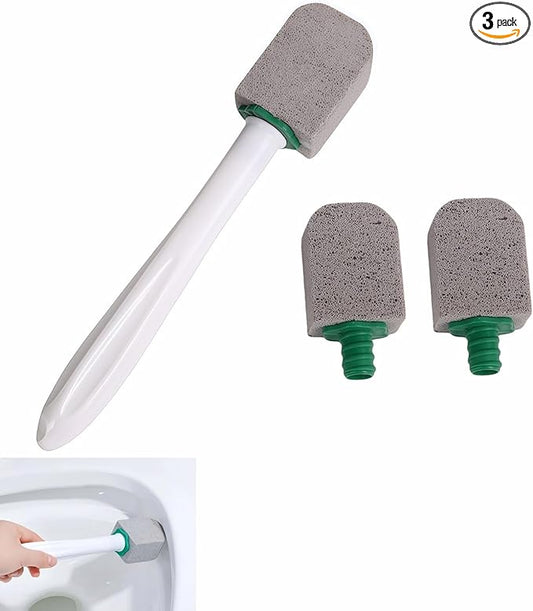 Pumice Stone Toilet Cleaning Kit with Long Handle - Effortless Hard Water Stain Remover for Toilets, Tubs & Tile - Includes 1 Handle + 3 Pumice Stones, Safe for Porcelain & Ceramic Surfaces