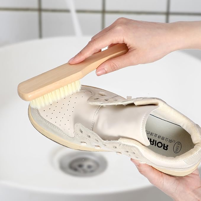 2Pcs Laundry Stain Brush Portable Stain Remover Tool with Soft Bristle Natural Soft Boar Bristle Brushc Small Wood Brush for Home Small Spaces Shoes Clothes Delicate Fabric Knits Cotton Linen Cleaning