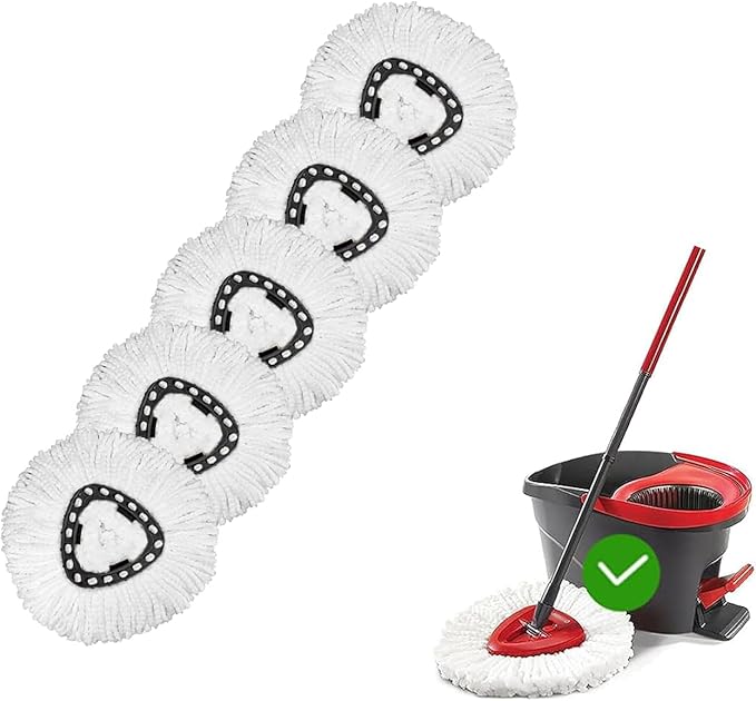 [ 5 Pack ]Mop Heads Replacements, Spin Mop Replacement Head Deep Cleaning Machine Washable and Easy-to-Replace,