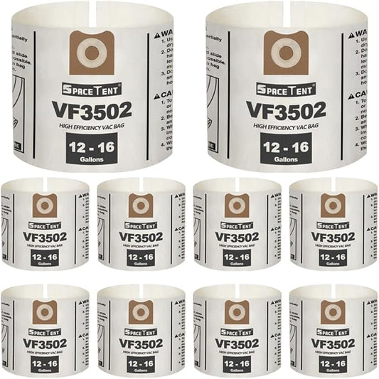 SpaceTent 10 Pack VF3502 Shop Vac Bags Size A compatible with RIDGID 12-16 Gallon Wet/Dry Vacuums, High Efficiency Heavy Duty Dust Filter Bags, Part# 23743