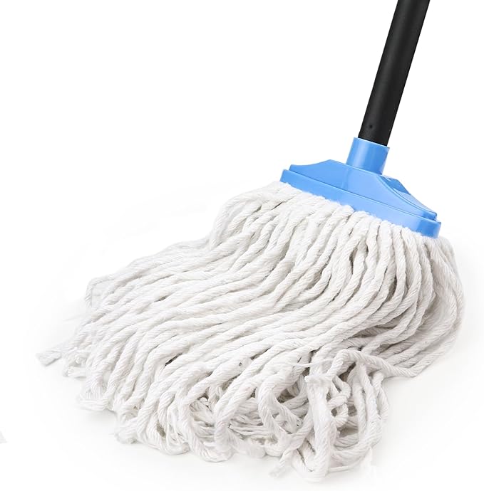 Indoor Cotton Mops for Floor Cleaning - 53.7" Adjustable Iron Handle Regular Mops to Clean Living Room, Kitchen, and Bathroom,Indoor Cleaning Mop for Wood Floors, Tile, Hardwood Floor. (Blue White