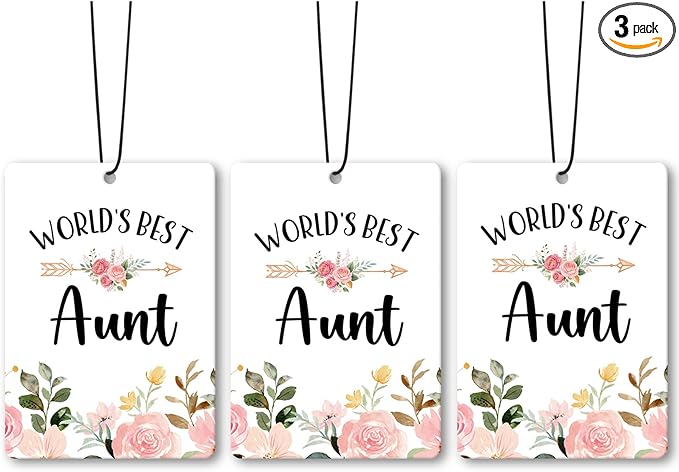 Aunt Auntie Gifts Car Air Freshener Accessories 3pcs,World's Best Gifts for Aunt Christmas, Pink Flower Rustic Hanging Scent Lavender Fragrance Card for Women Closet Bathroom Home Decor