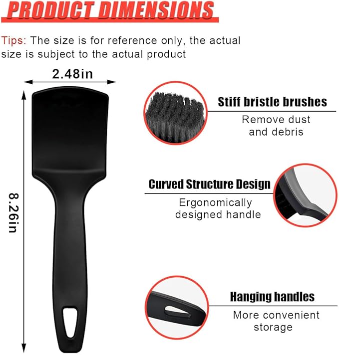 8.3×2.5 Inch Car Wash Brush, Soft Bristle Short Handle Carpet Cleaning Brush, Scrub Brush for Floor Mats, Tires, Automotive Wheel Bushes for Vehicle Interior & Home (Black)