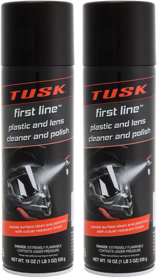 TUSK First Line Plastic & Lens Cleaner and Polish 19 oz (2 Pack) – Cleaner, Polish & Protectant for Plastic, Acrylic & Polycarbonate – Dust & Fog Resistant for Helmets, UTV/ATV & Automotive